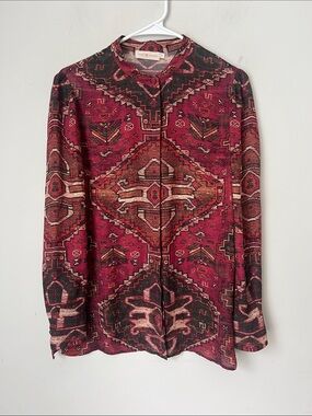 Tory Burch 100% Silk Aztec Print Blouse Sz 6 ♟️